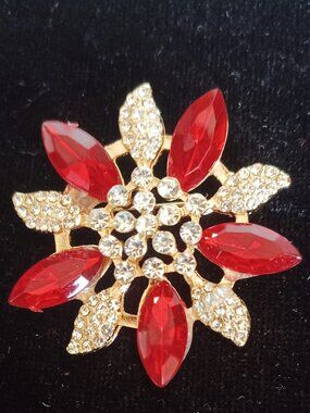 Classic Red & White Rhinestone Brooch